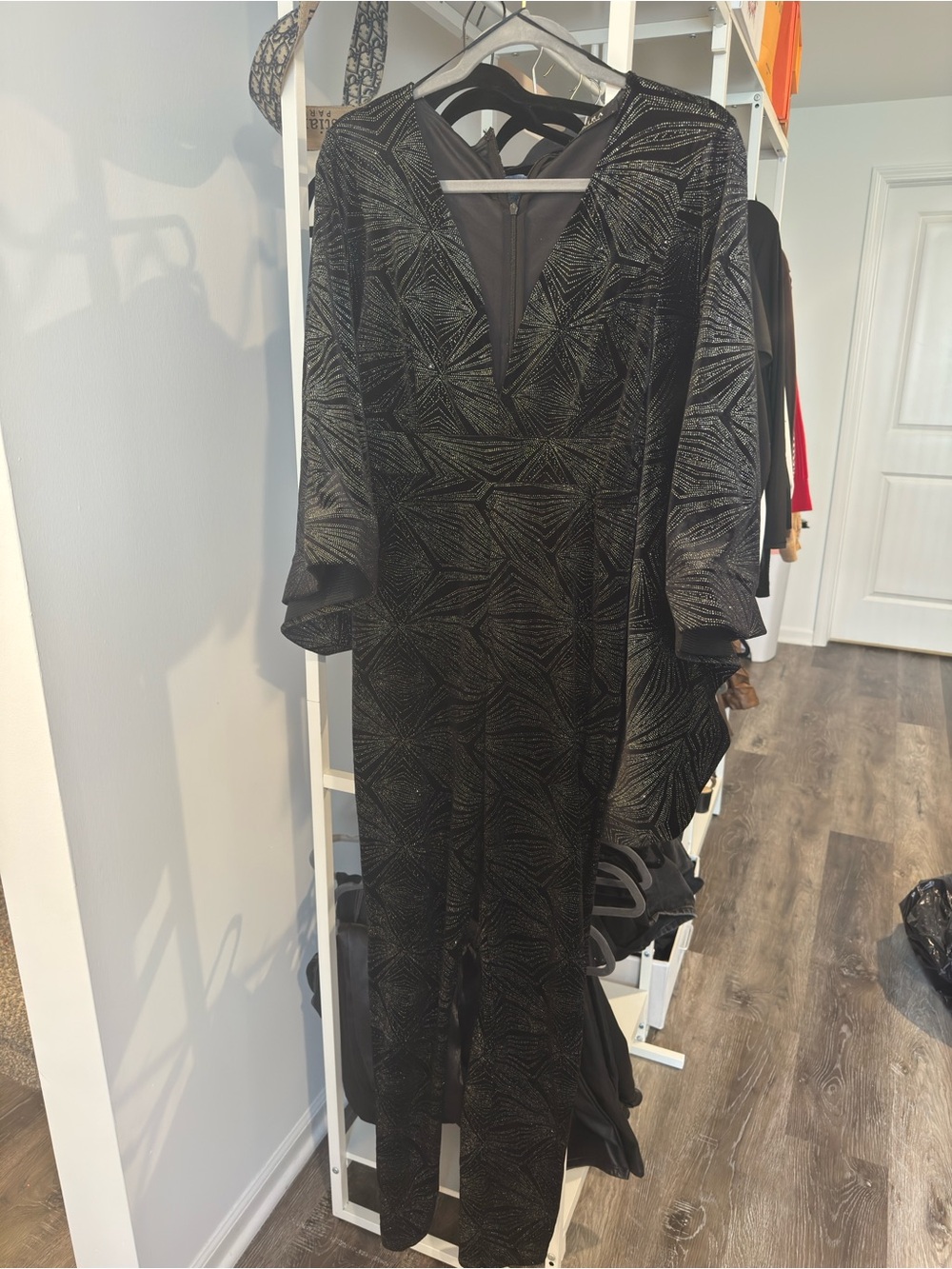 Black Metallic Pattern V-Neck jumpsuit